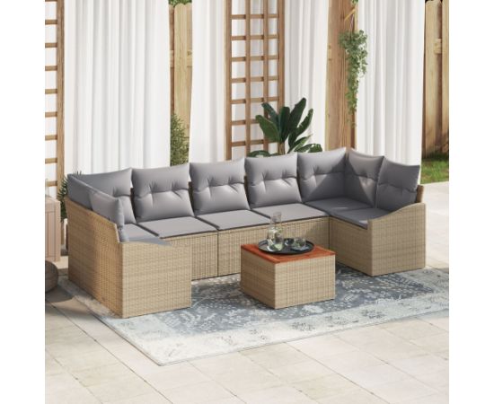 vidaXL Zestaw ogrodowy  8-elementowy z poduszkami beżowy poli rattan akacja Dārza mēbeļu komplekti