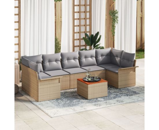vidaXL Zestaw Sof Ogrodowych 8 Części z Poduszkami Beżowy Polirattan Akacja Dārza mēbeļu komplekti