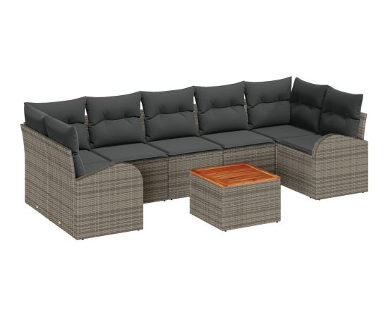 vidaXL Zestaw Sof Ogrodowych  w 8 Częściach z Poduszkami Szary Poly Rattan Akacja Dārza mēbeļu komplekti