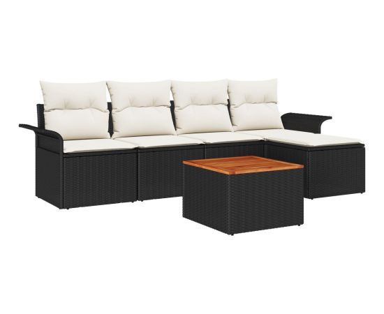 vidaXL Zestaw sof ogrodowych  6-częściowy Czarny i kremowy Polirattan Dārza mēbeļu komplekti