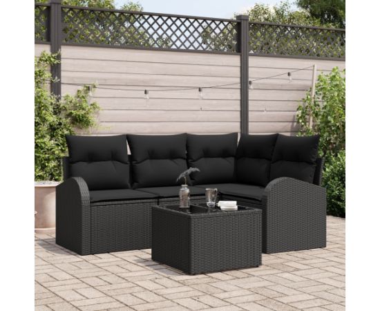 vidaXL Zestaw 5 częściowy sof ogrodowych z poduszkami czarnymi polirattanu Dārza mēbeļu komplekti