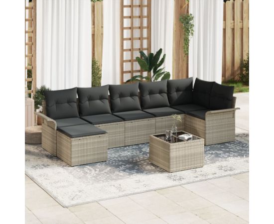 vidaXL Zestaw Sofa Ogrodowa 8 Elementów z Poduszkami Jasnoszary Polirattan Dārza mēbeļu komplekti