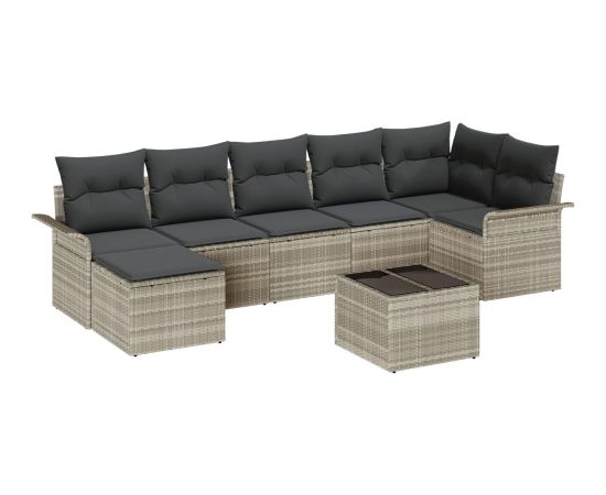 vidaXL Zestaw Sofa Ogrodowa 8 Elementów z Poduszkami Jasnoszary Polirattan Dārza mēbeļu komplekti