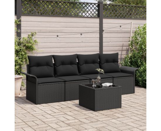 vidaXL 5 Częściowy Zestaw Sof Ogrodowych z Poduszkami Czarny Polirattan Dārza mēbeļu komplekti