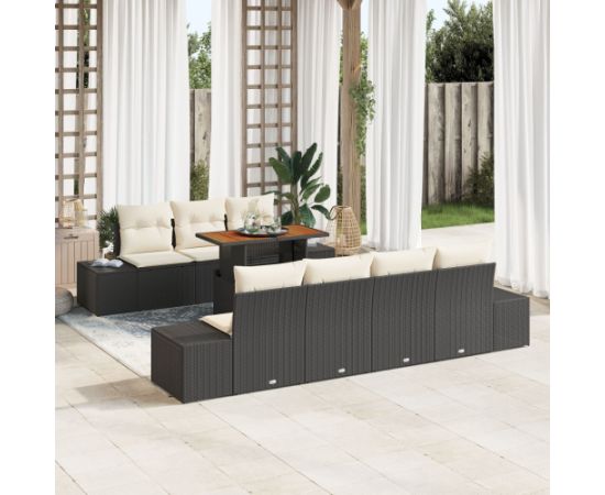 Vidaxl 8-częściowy zestaw sofy ogrodowej z poduszkami Czarny Rattan Dārza mēbeļu komplekti