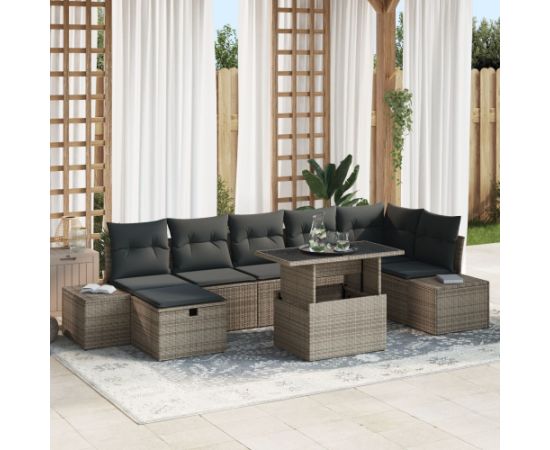 vidaXL Zestaw 8 częściowy sof ogrodowych z poduszkami Szary Polirattan Dārza mēbeļu komplekti