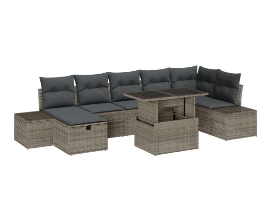 vidaXL Zestaw 8 częściowy sof ogrodowych z poduszkami Szary Polirattan Dārza mēbeļu komplekti