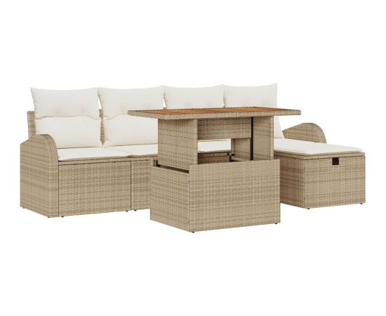 vidaXL Zestaw 6 elementów sofy ogrodowej z poduszkami Beżowy Rattan PE Dārza mēbeļu komplekti