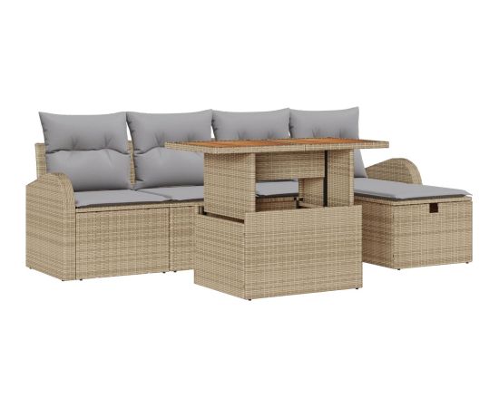 vidaXL Zestaw sofy ogrodowej 6-elementowy z poduszkami beżowy z polirattanu Dārza mēbeļu komplekti