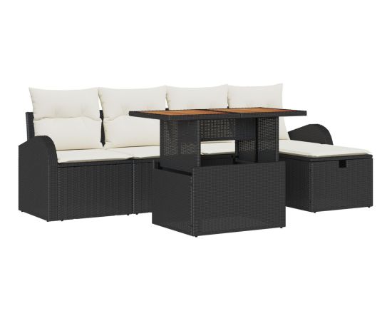 vidaXL 6-częściowy Zestaw Sof Ogrodowych z Poduszkami Czarny Polirattan Dārza mēbeļu komplekti