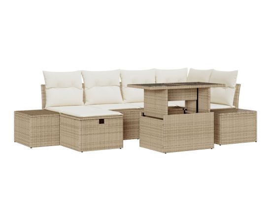 vidaXL 7-częściowy Zestaw Sofy Ogrodowej z Poduszkami Beżowy Poly Rattan Dārza mēbeļu komplekti