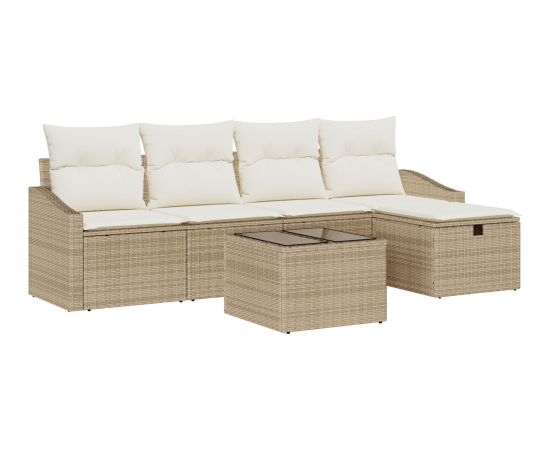 vidaXL Zestaw sof ogrodowych  6-częściowy z poduszkami Beżowy Polirattan Dārza mēbeļu komplekti