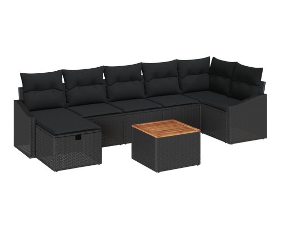 vidaXL Zestaw 8-częściowy sof ogrodowych  z poduszkami czarny polirattan Dārza mēbeļu komplekti