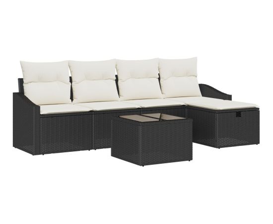 vidaXL 6-Częściowy Zestaw Sof Ogrodowych z Poduszkami Czarny Polirattan Dārza mēbeļu komplekti