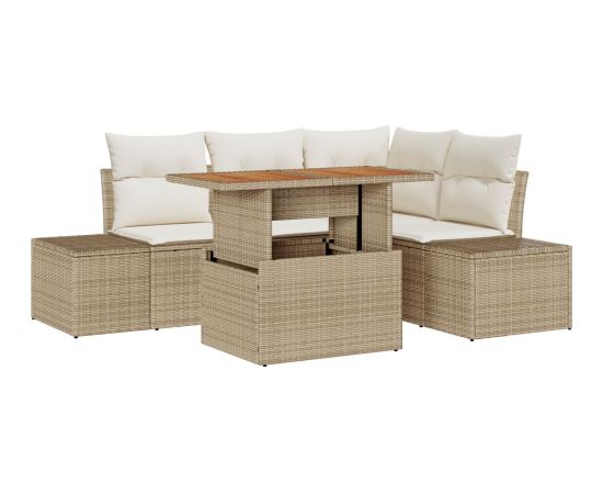 vidaXL 5 Częściowy Zestaw Sof ogrodowych z Poduszkami Beżowy Poly Rattan Dārza mēbeļu komplekti