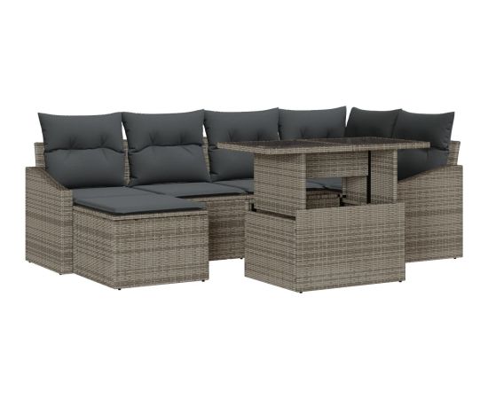 vidaXL 7-częściowy zestaw sof ogrodowych z poduszkami Szary Polirattan Dārza mēbeļu komplekti