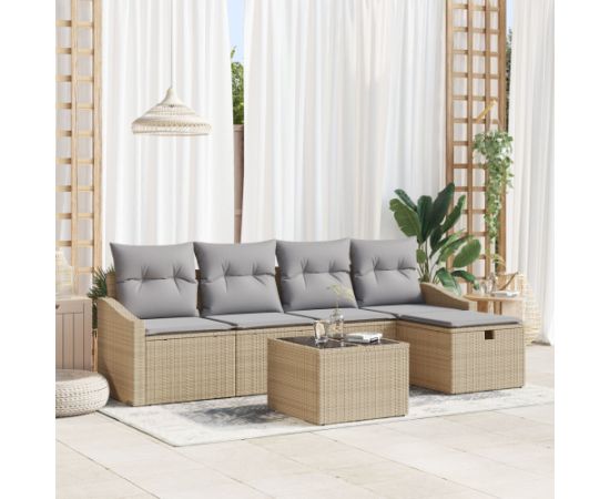 vidaXL Zestaw 6 częściowy sof ogrodowych z poduszkami Beżowy Polirattan Dārza mēbeļu komplekti