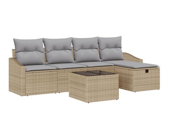 vidaXL Zestaw 6 częściowy sof ogrodowych z poduszkami Beżowy Polirattan Dārza mēbeļu komplekti