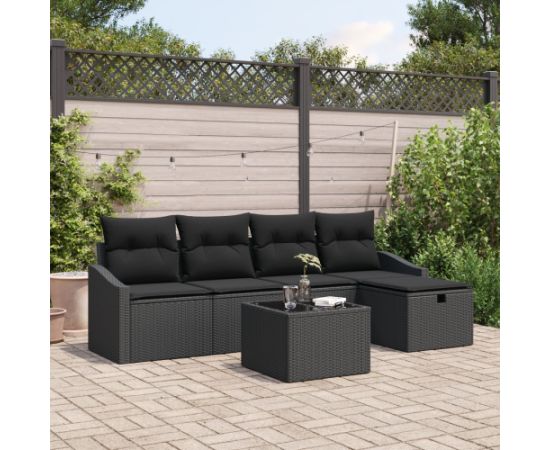vidaXL Zestaw 6-częściowy sof ogrodowych z poduszkami Czarny Poli Rattan Dārza mēbeļu komplekti