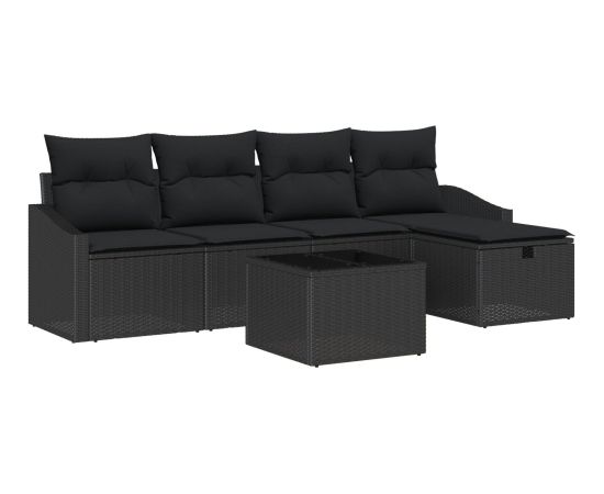 vidaXL Zestaw 6-częściowy sof ogrodowych z poduszkami Czarny Poli Rattan Dārza mēbeļu komplekti