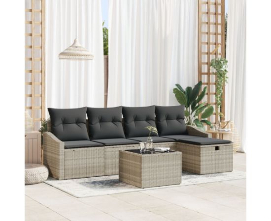 vidaXL Zestaw sof ogrodowych  6 elementów z jasnoszarymi poduszkami z polirattanu Dārza mēbeļu komplekti