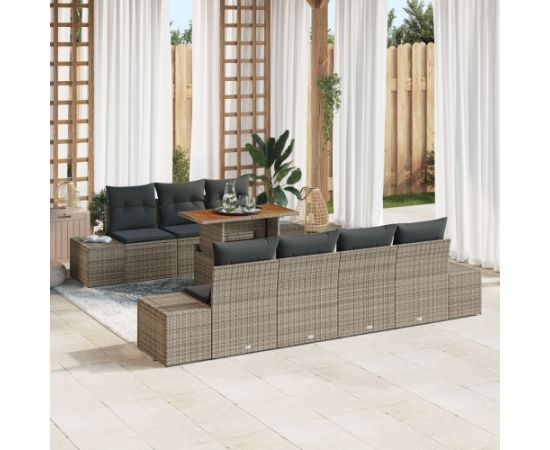 vidaXL Zestaw sof ogrodowych  8-częściowy z poduszkami w szarym poli rattan Dārza mēbeļu komplekti