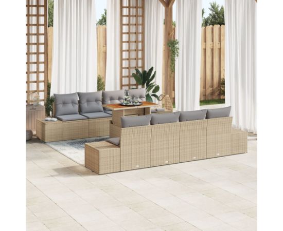 vidaXL Zestaw sof ogrodowych 7 elementów z poduszkami Beżowy Poli Rattan Dārza mēbeļu komplekti