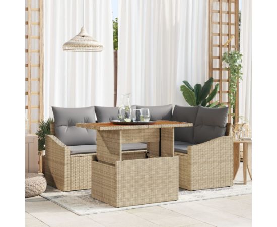 vidaXL Zestaw 5 Elementów Sofy Ogrodowej z Poduszkami Beżowej Polirattanowej Dārza mēbeļu komplekti