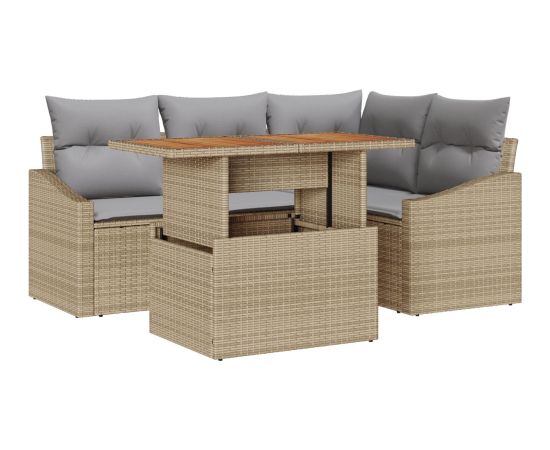 vidaXL Zestaw 5 Elementów Sofy Ogrodowej z Poduszkami Beżowej Polirattanowej Dārza mēbeļu komplekti