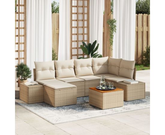 vidaXL 7-częściowy zestaw sof ogrodowych z poduszkami beżowy polirattan akacjowy Dārza mēbeļu komplekti