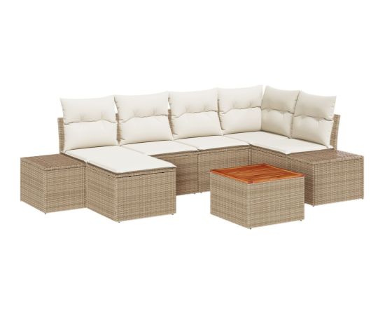 vidaXL 7-częściowy zestaw sof ogrodowych z poduszkami beżowy polirattan akacjowy Dārza mēbeļu komplekti