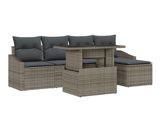 vidaXL 6 Elementowy Zestaw Sof Ogrodowych z Poduszkami Szary Polirattan Dārza mēbeļu komplekti