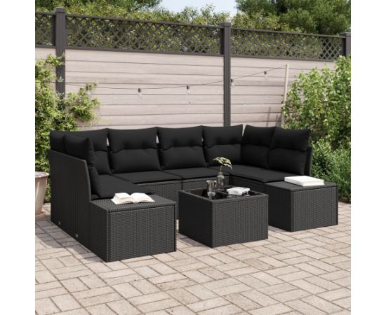 vidaXL 7-częściowy zestaw sof ogrodowych  z poduszkami czarny polirattan Dārza mēbeļu komplekti