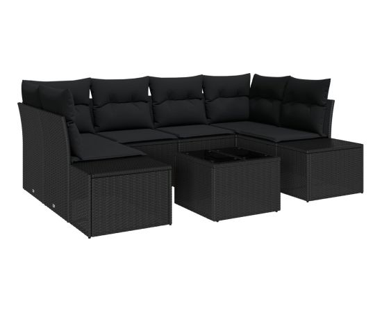 vidaXL 7-częściowy zestaw sof ogrodowych  z poduszkami czarny polirattan Dārza mēbeļu komplekti