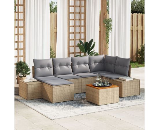 vidaXL 7-elementowy Zestaw Sof Ogrodowych z Poduszkami Beżowy Polirattanowy Dārza mēbeļu komplekti