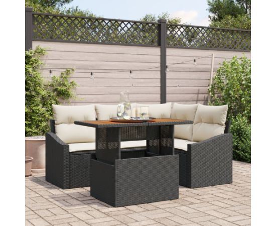 vidaXL Zestaw 5-częściowy sof ogrodowych z poduszkami Czarny Polirattan Dārza mēbeļu komplekti