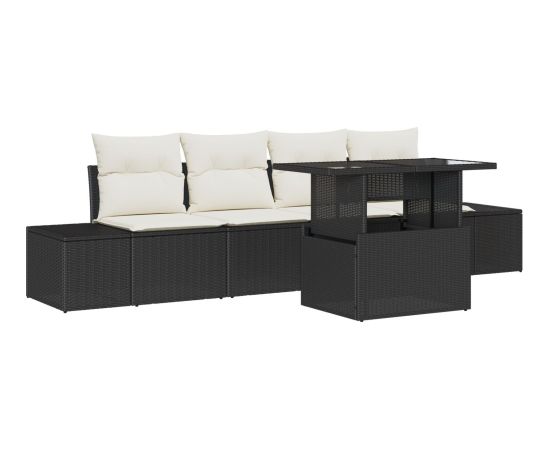 vidaXL Zestaw 5-częściowy sof ogrodowych z poduszkami Czarny Polirattan Dārza mēbeļu komplekti