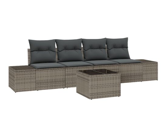 vidaXL Zestaw sof ogrodowych  5-częściowy z poduszkami Szary Polirattan Dārza mēbeļu komplekti