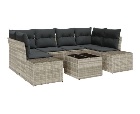 vidaXL 7-elementowy zestaw kanap ogrodowych z poduszkami jasnoszary rattan Dārza mēbeļu komplekti