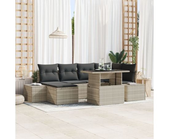 vidaXL Zestaw sof ogrodowych  z poduszkami Jasnoszary Polirattan Dārza mēbeļu komplekti