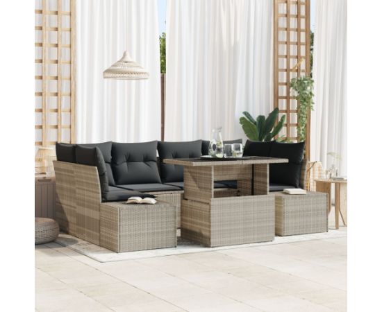 vidaXL Zestaw sof ogrodowych  z poduszkami jasnoszary polirattan Dārza mēbeļu komplekti