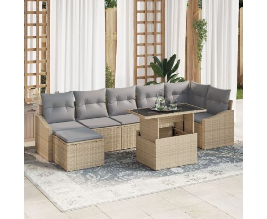 vidaXL 8-częściowy zestaw sof ogrodowych z poduszkami w beżowym rattanem PE Dārza mēbeļu komplekti