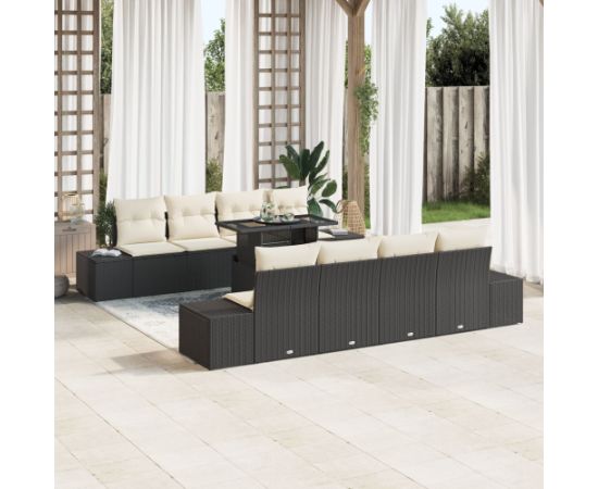 vidaXL 9-elementowy zestaw kanapowy do ogrodu z poduszkami Czarny Polirattan Dārza mēbeļu komplekti