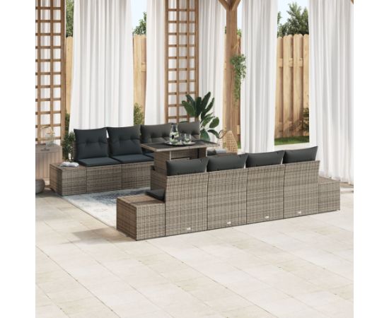 vidaXL 9-częściowy zestaw sof ogrodowych z poduszkami, szary rattan Dārza mēbeļu komplekti