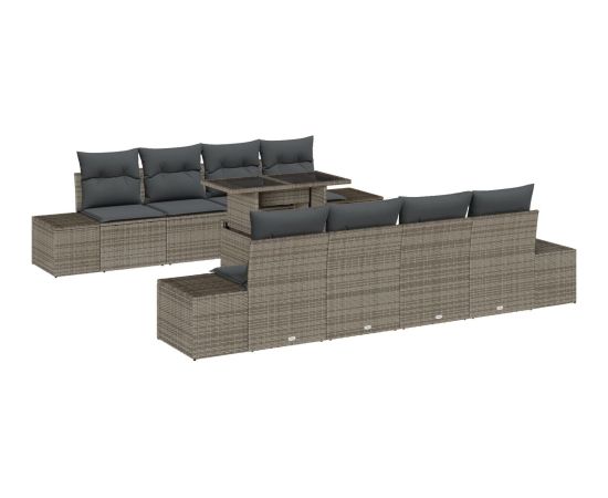 vidaXL 9-częściowy zestaw sof ogrodowych z poduszkami, szary rattan Dārza mēbeļu komplekti