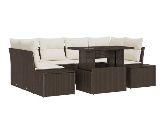 vidaXL 7-osobowy zestaw kanapowy z poduszkami brązowy polirattan Dārza mēbeļu komplekti