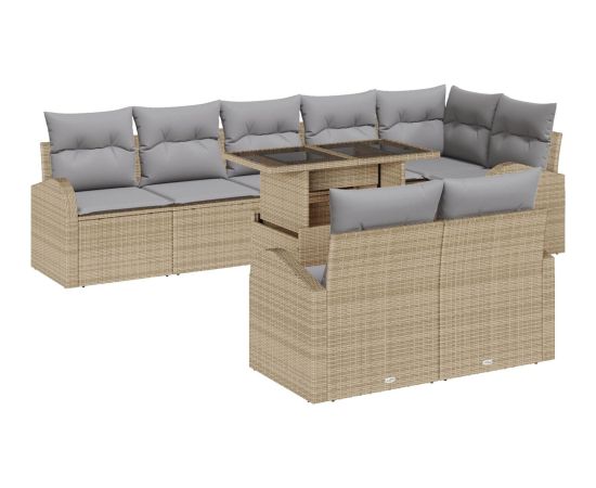vidaXL 9-częściowy zestaw sof ogrodowych  z poduszkami Beżowy Polirattan Dārza mēbeļu komplekti