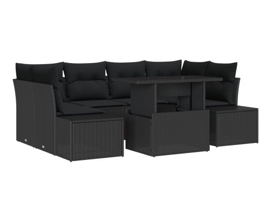 vidaXL Zestaw Sof Ogrodowych  7 częściowy z Poduszkami Czarny Polirattan Dārza mēbeļu komplekti