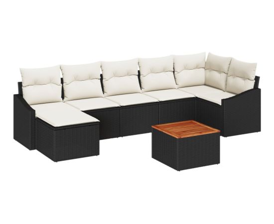 vidaXL Zestaw sofy ogrodowej  z poduszkami 8 elementów Czarny Polirattan Akacja Dārza mēbeļu komplekti