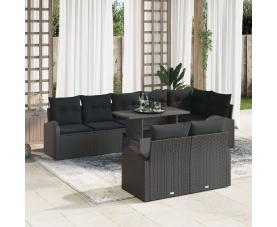 vidaXL 9-elementowy zestaw kanapowy ogrodowy z poduszkami Czarny poli rattan Dārza mēbeļu komplekti